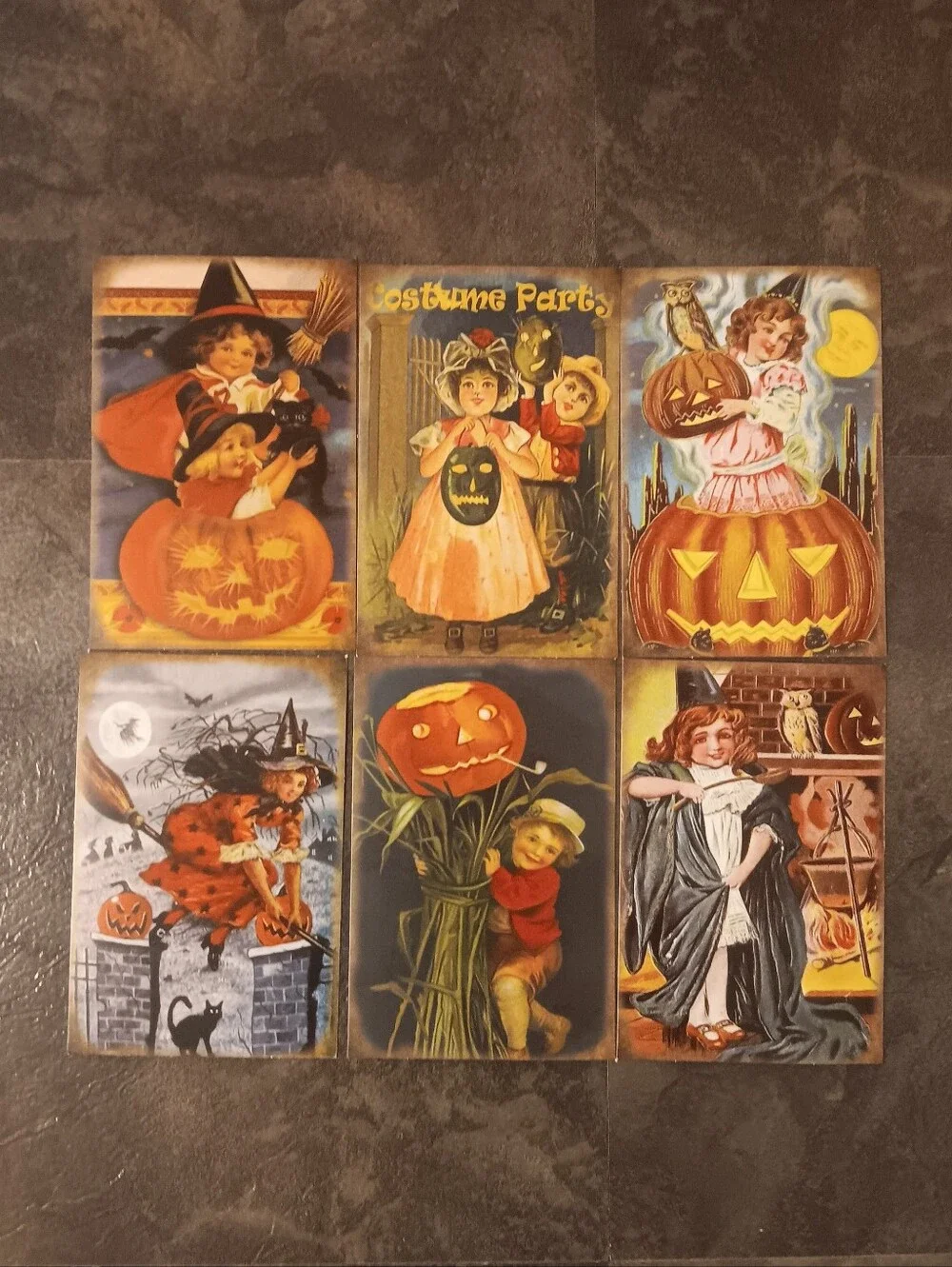 Halloween Postcard Lot Of 6, Vintage Inspired Art 4x6, Pumpkin Witchy Note Cards